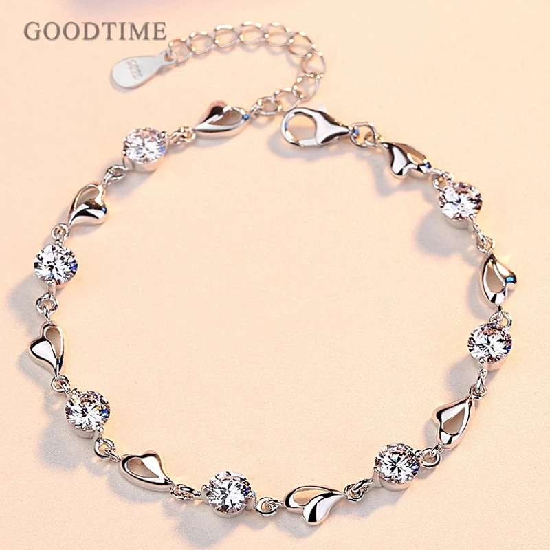 

Shine Bracelet 925 Sterling Silver Bracelets Rhinestone Love Shape Zircon Jewelry Charm Wedding Bracelets Gift For Women Girl