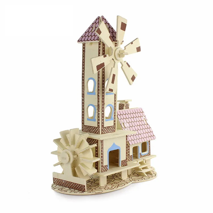 Handmade Wooden Jigsaw Puzzle Educational Toys For Children Diy 3d Toy European-style Three-dimensional Fairy Tale Cottage 2021