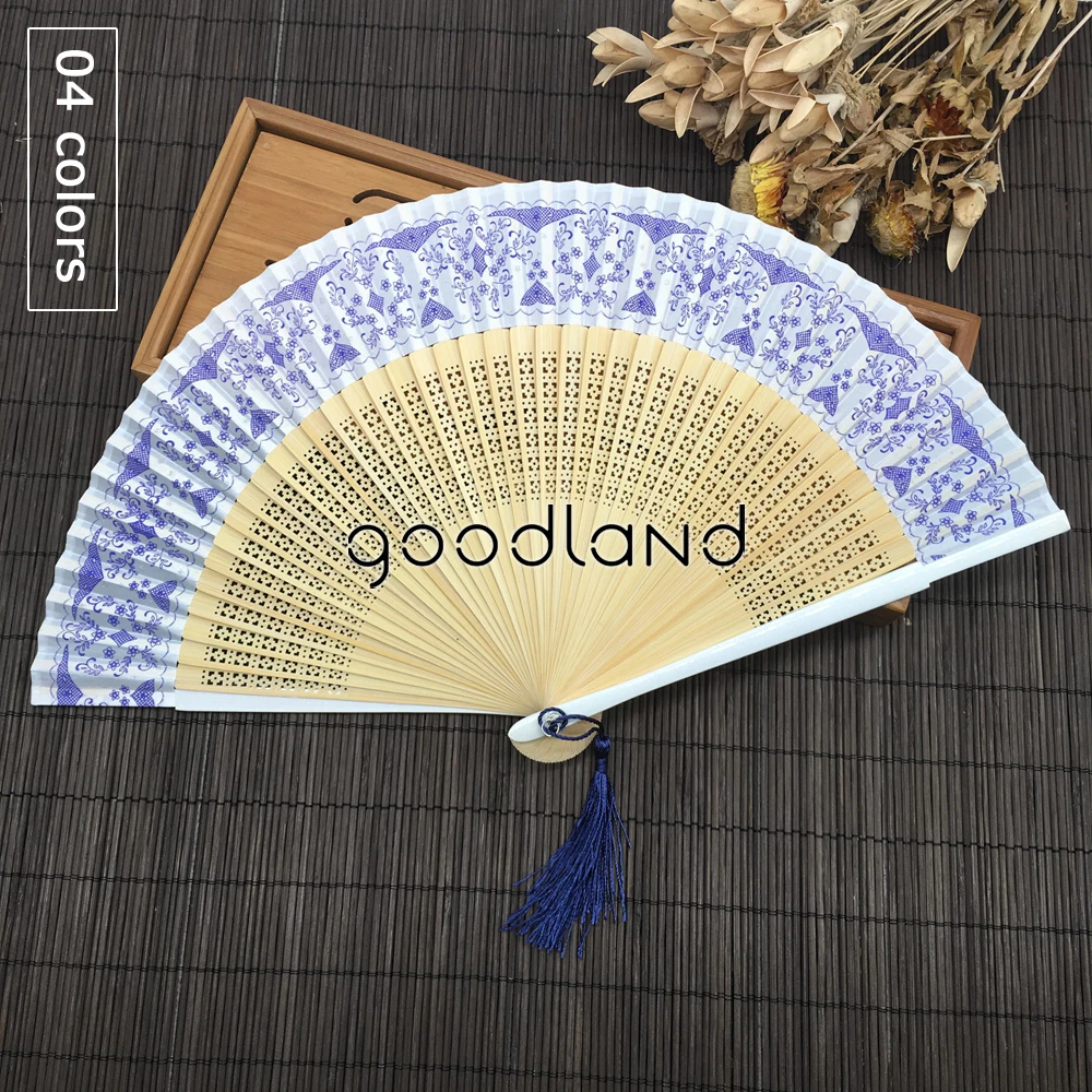 Wholesale Free Shipping 50pcs Blue-white Porcelain Bamboo Hand Fan Vintage Fancy Dress Costume Chinese Costume