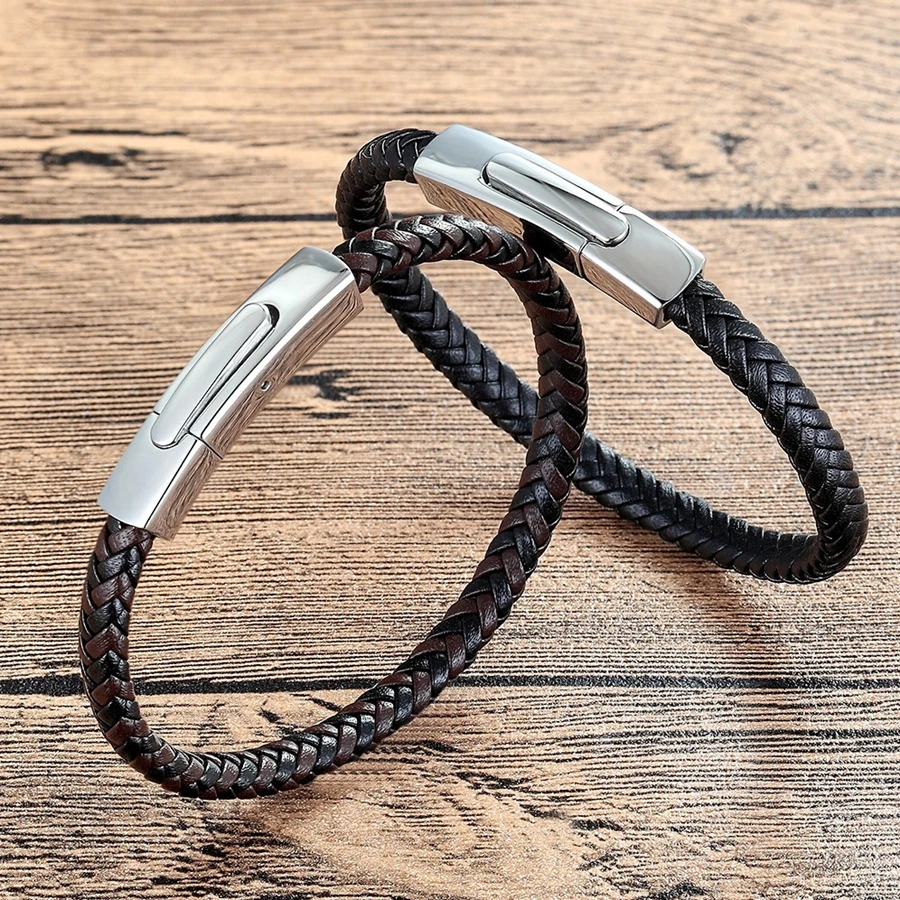 XQNI-pulsera entrelazada tejida de diferentes colores para hombre o mujer, pulsera de cuero genuino con botón de presión, regalo especial