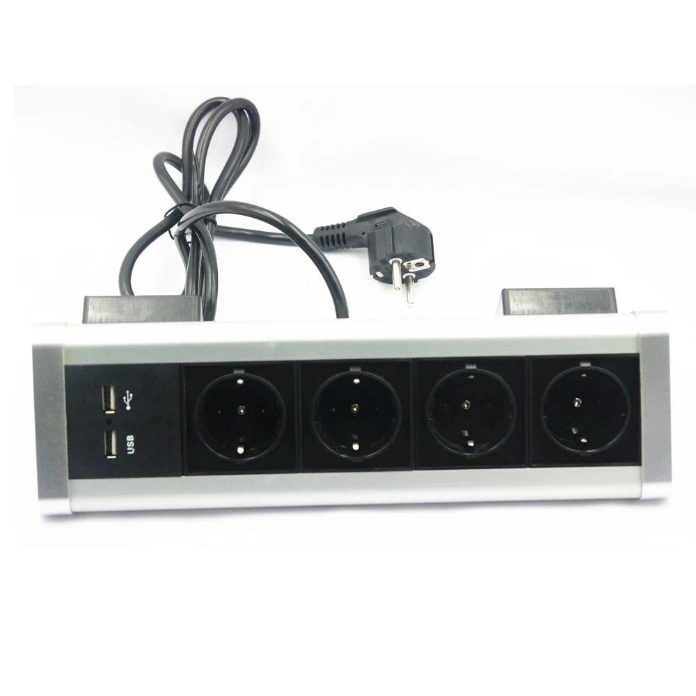 Triangle Desktop Electrical Socket Fixed by Screw Clip 4 EU Power Plugs 2 USB Ports For Kitchen Office Tabletop Outlet Extension