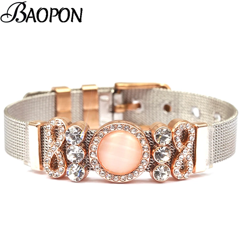 BAOPON 2024 Hot Sale Jewelry Stainless Steel Mesh Bracelet Bangle with Endless Charms Fine Bracelets as Women Lover Wife Gift