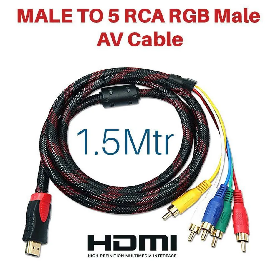 1080P HDMI to 5RCA Audio Video Converter AV Adapter Component 5-RCA RGB Cable 1.5M 59inch