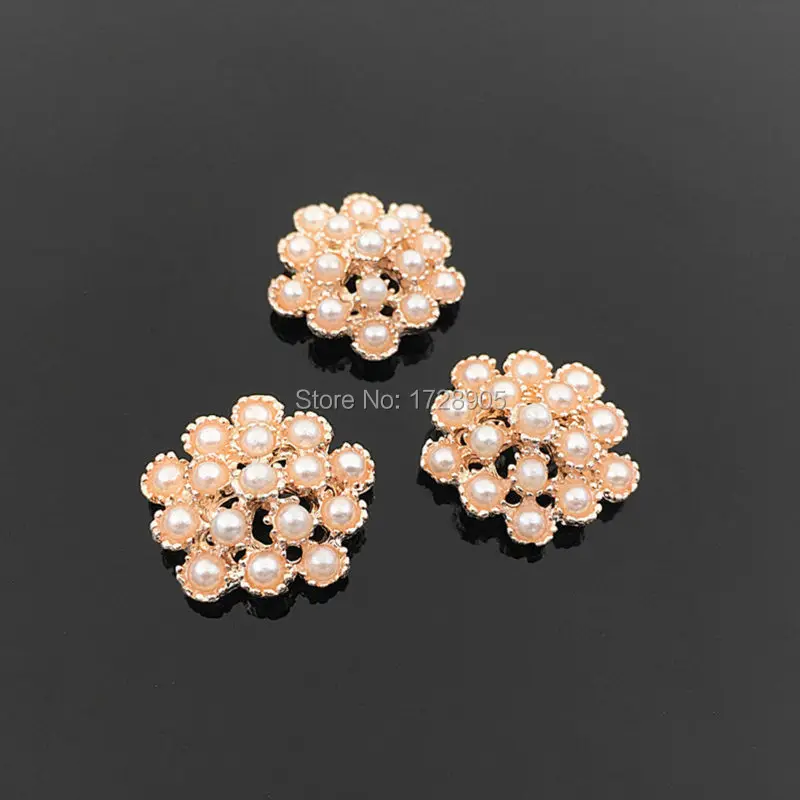 Nail Art Flower Gold Tone Flatback Pearls Cluster Button Crystal Embellishment Button without Holes 20 mm 10 pcs