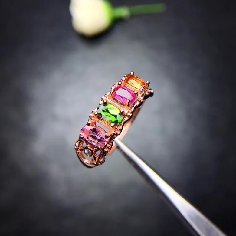 

Natural tourmaline ring, candy color, bright and beautiful, 925 silver, the latest design from Hong Kong