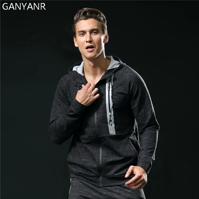 GANYANR Brand Running Jacket Men Sport quick Dry Hoodie Windbreaker Fitness Windproof Sportswear Breathable Winter Outdoor Gym