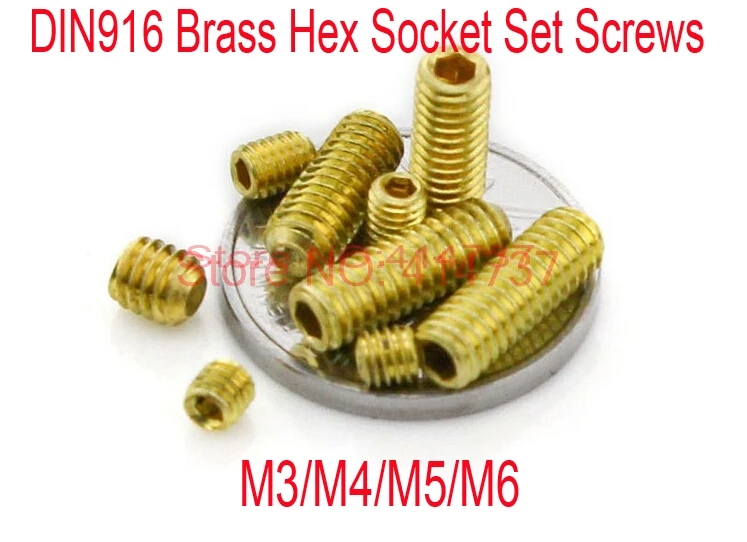 30pcs/lot High Quality DIN916 M3/M4/M5/M6 Brass Hex Socket  Set Screw with cup point Length 3mm--12mm