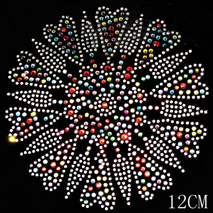 2pc/lot Multicolor flower  iron on transfer design  hot fix rhinestone motif designs  flatback hot fix rhinestone applique