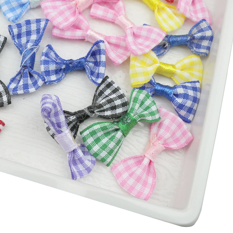 50 sztuk tkanina w kratę małe wstążki łuki DIY Craft Supplie nakrycia głowy odzieży lalki aplikacja akcesoria Bowknots dekoracje ślubne