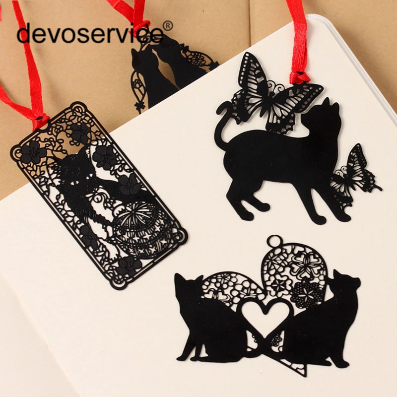 1PC Lovely Cute Metal Bookmark Kawaii Retro Black Cat Book Holder for Book Paper Creative Gift Stationery Office School Supplies