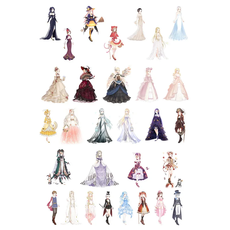 2 יח'\חבילה קריקטורה רטרו שמלה בנות diy uncut autocollant אמנות משרד ציוד נייר מכתבים יומנים חמוד מתכנן מדבקות