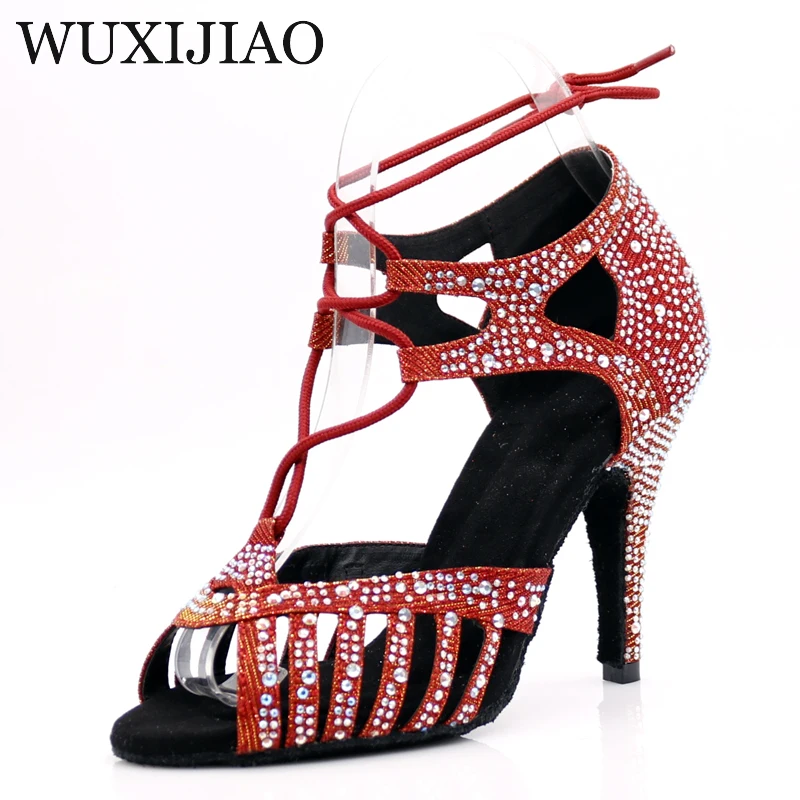 

WUXIJIAONew Red and Glod Flash Cloth Salsa Dance Shoes Soft Bottom Latin Kizomba Tango Ballroom Dance Shoes Heel 6/7.5/8.5/10cm