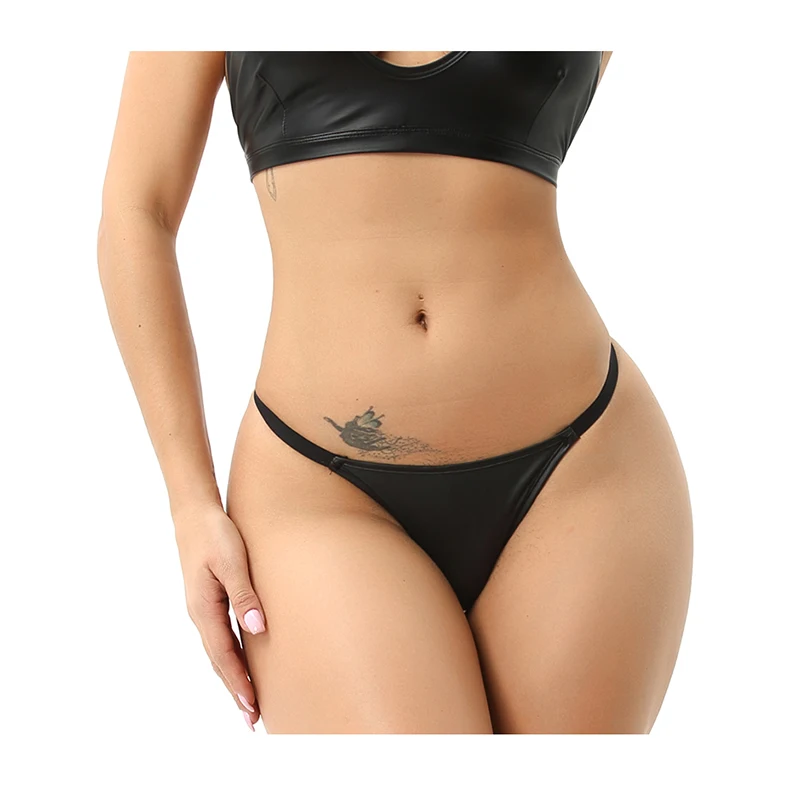PU Leather Thong Ladies Underwear Sexy Lingerie Shiny G String Micro Mini Women Erotic T-back Bikini Breathable Thin Panties