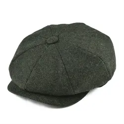 BOTVELA Wool Tweed Newsboy Cap Herringbone Men Women Classic Retro Hat with Soft Lining Driver Cap Black Brown Green 005