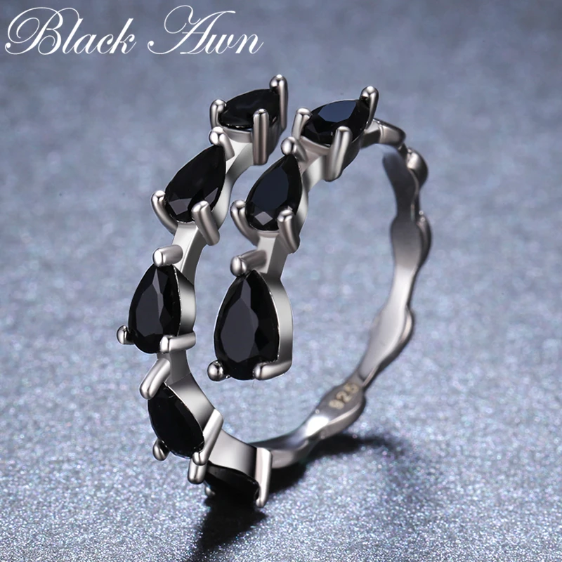 Blcak Awn 2024 New bijoux Trendy Silver Color fashion jewelry Black Spinel Engagement  Ring for Women Anillos Mujer G062