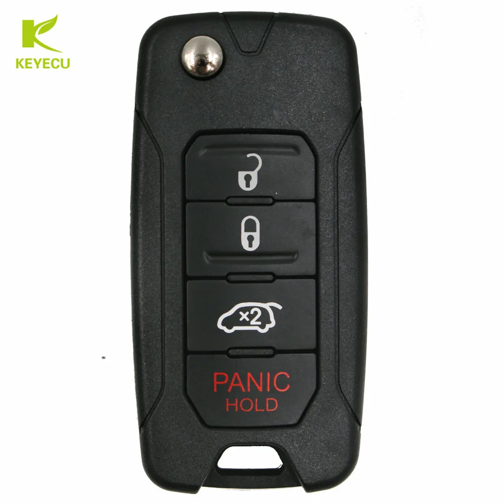 KEYECU Replacement 3+1 Buttons Modified Folding Remote Key 315/433MHz ID46 Chip for Chrysler Dodge Jeep OHT692713AA , M3N5WY72XX