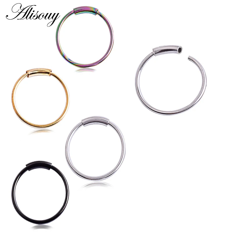 Alisouy 1pc 22G Steel Hinged Clicker Seamless Piercing Nose Ring Hoop Lip Ear Ring 6/8/10/12mm Body Jewelry Piercing Clip Gift