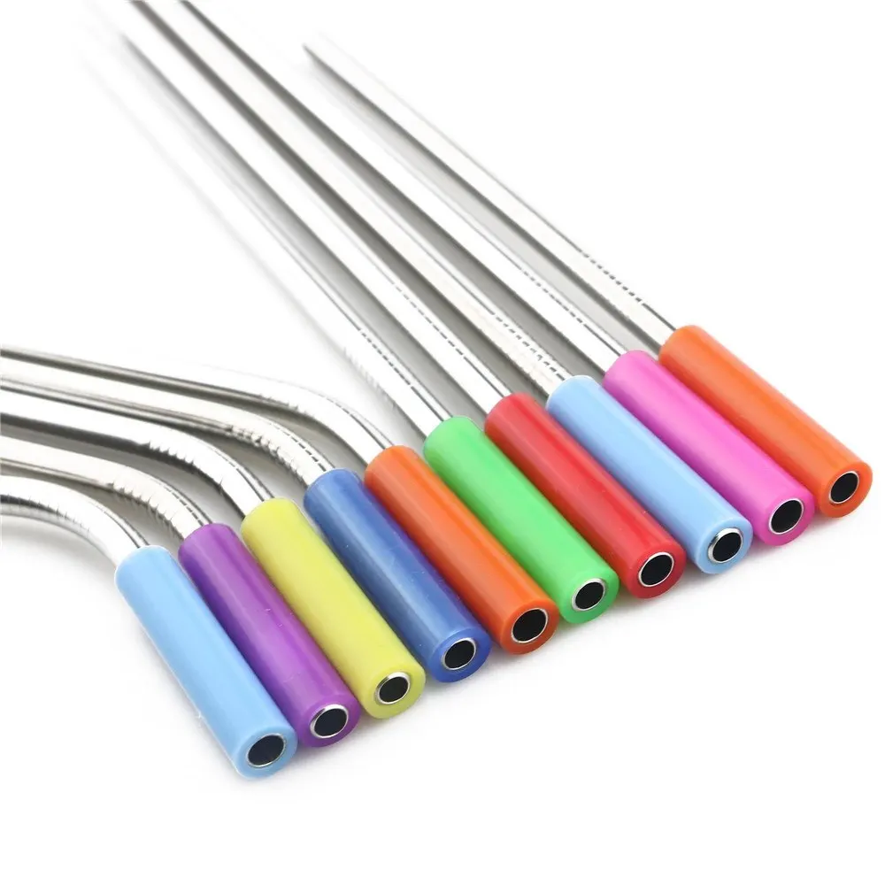 5-Pcs 304 Stainless Steel Straw Metal Smoothies Straws 6/12mm Reusable Straw Drinking Straws Set Silicone Cover Tips Brush Bag