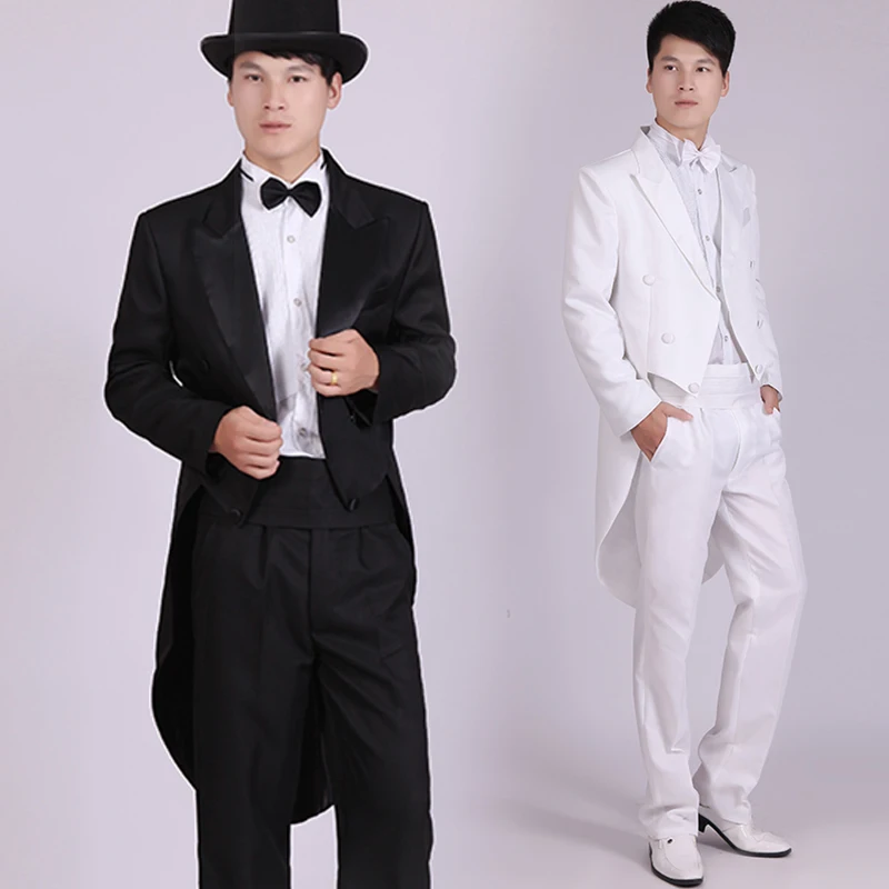 Men\'s Black Tuxedo Dress Jazz Christmas Magic Show Clothing Wedding Suit Tailcoat Mens Tuxedo Suits Black And White