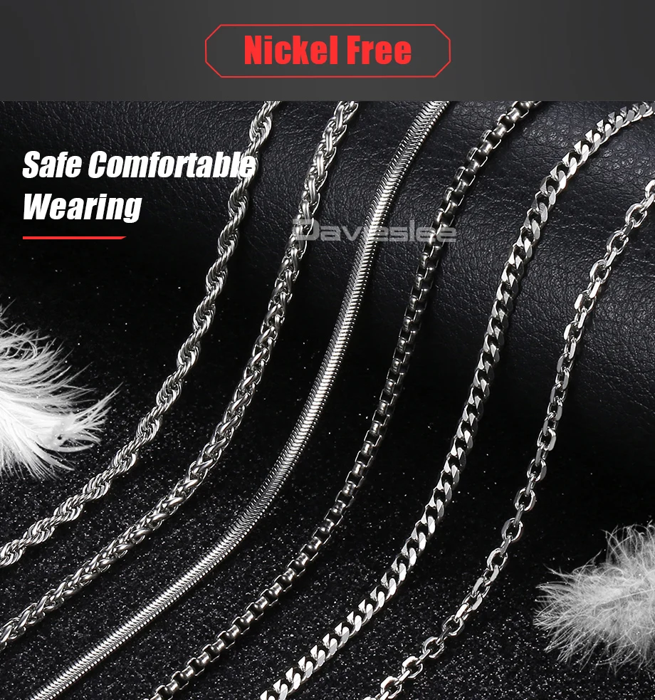 Davieslee Chain Necklaces For Men Stainless Steel Silver Color Rolo Wheat Box Snake Chains Mens Necklace 3mm 18-26inch LKNN1 image 4