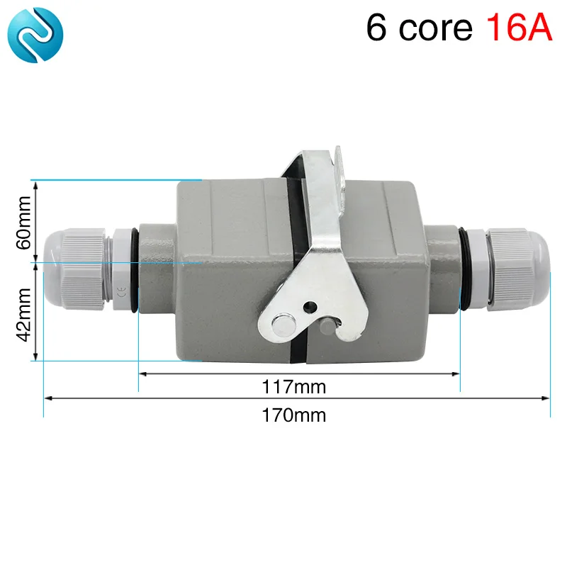 Rectangular heavy duty connector 6 core butt type He-06 waterproof socket connector for aerospace industry 16A