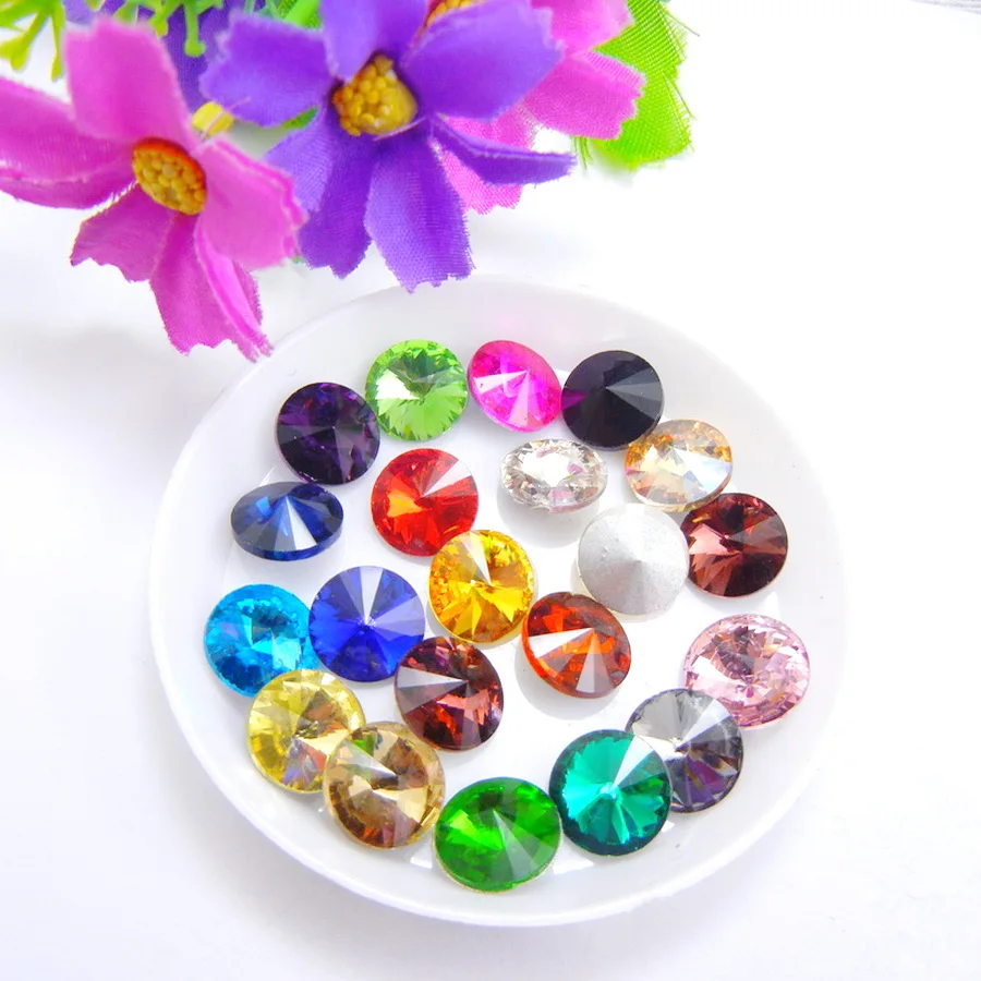 Nice glass Crystal strass 6mm 8mm 10mm 12mm 14mm 16mm 18mm Rivoli round shape Glue on rhinestones beads Crafts diy accessories