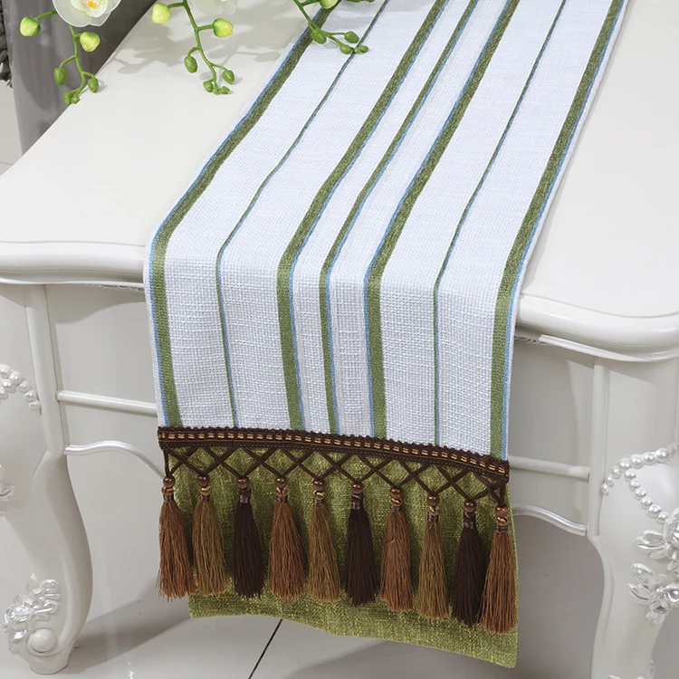 Multi Tassel Cotton Linen Stripe Cloth Table Runner  Modern  Rectangle Tablecloth Dining Table Protective Pads Bed Runners