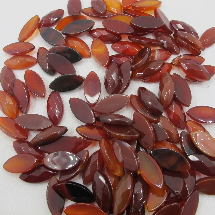 Wholesale Red Agates Carnelian Bead Cabochon 10x22mm Faceted Marquise Gem stone Jewelry Cabochon Ring Face 10pcs/lot