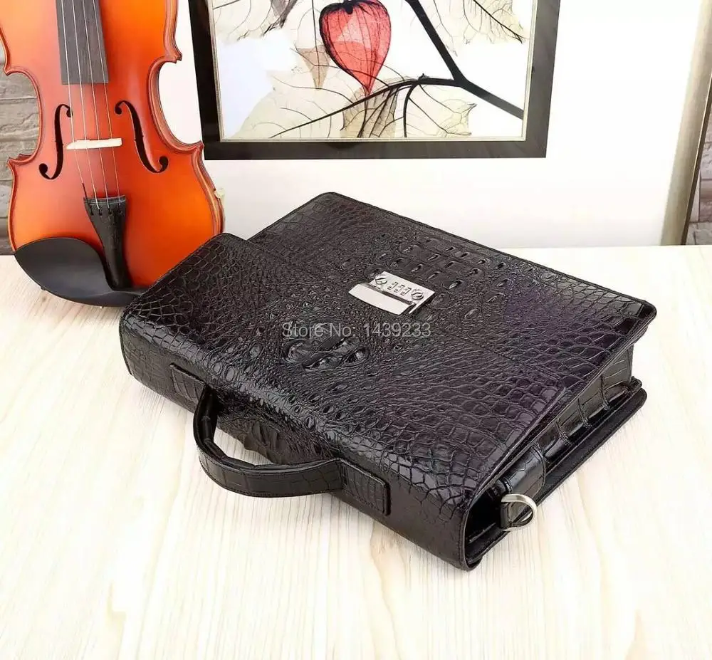 100% Genuine/Real Crocodile Skin Leather Men Business Bag code lock,Men Briefcase Laptop Bag Top Handbag Black/Brown/Coffee