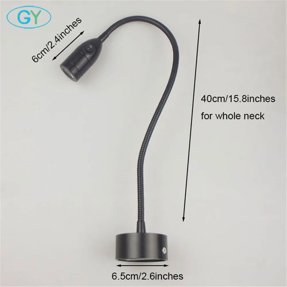 black Flexible Hose 3W LED Modern Wall Lamp with switch led  Lamp Bedside Reading Light Study Painting Wall Lighting