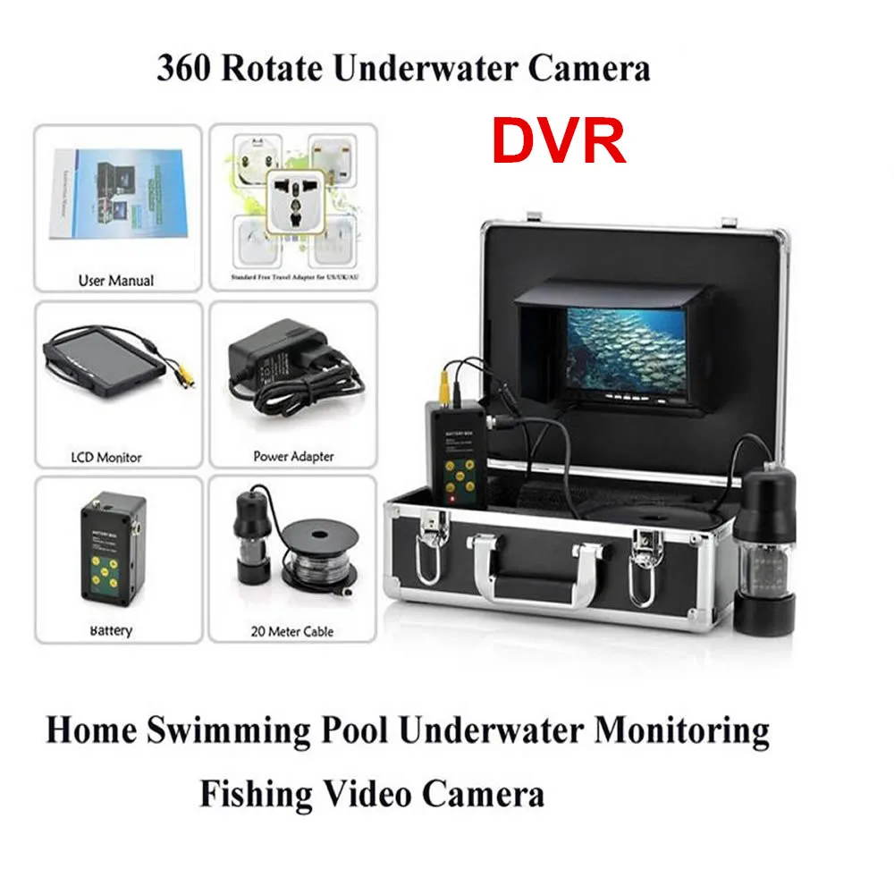 

Rotate 360 Degree 800TVL Underwater Fishing Camera DVR Record Video Fish Finder 7" TFT LCD 20M Cable 14 pc White LED