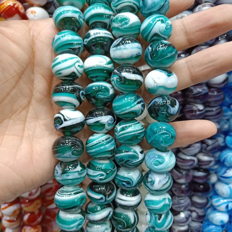 30PCS/LOT Spin Flower Handmade Lampwork Beads 14mm Round Loose Lampwork Glaze Beads For DIY Fashion Jewelry Making Accessories