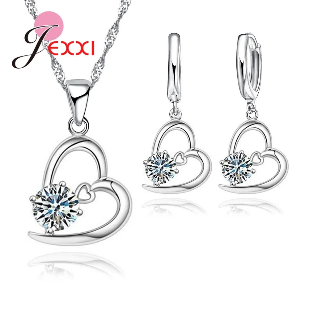 

Sparkly Exquisite Jewelry Sets Zircon Pendant for Women Wedding Bridal Bijoux Romantic Heart Necklace Earrings Set