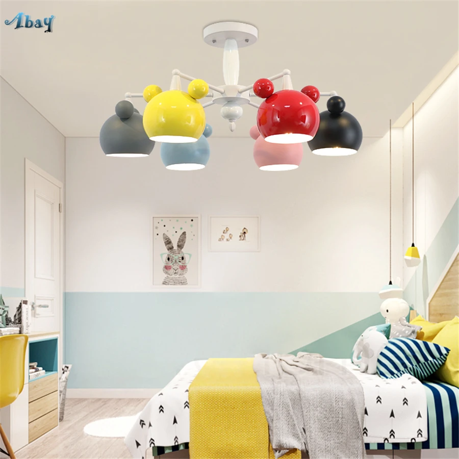 Nordic Cute Mickey Head Shape Pendant Lamp for Children's Room Living Room Bedroom Study Kids Room Light Modern Light Fixture