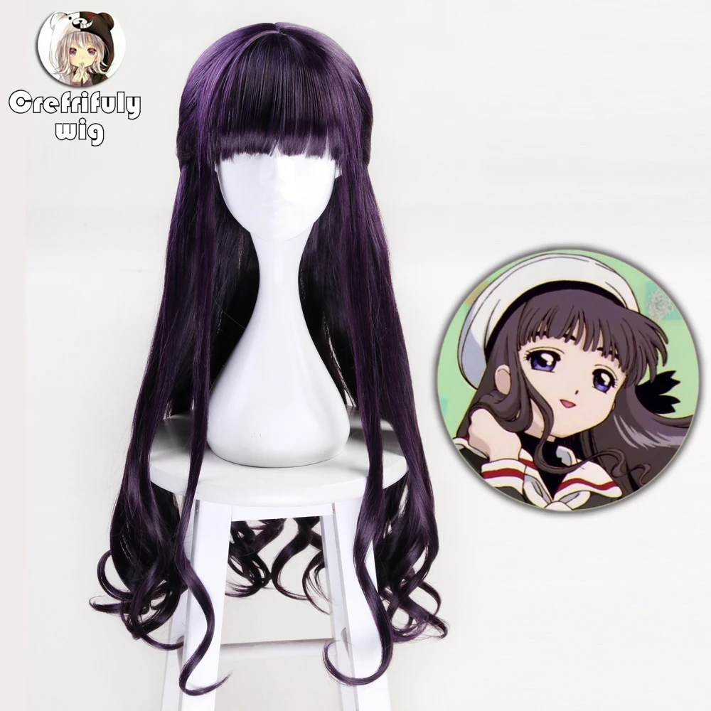 New Anime Cosplay Wig Sakura Card Captor Tomoyu Daidouji Heat Resistant Synthetic Hair Dark Purple Curly Wavy Woman Wigs