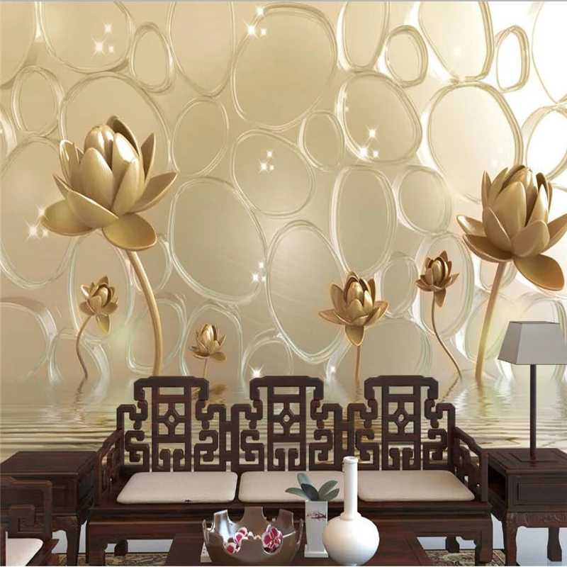 beibehang Custom photo wallpaper wall stickers gold lotus crystal background art glass 3D TV backdrop wall papel de parede