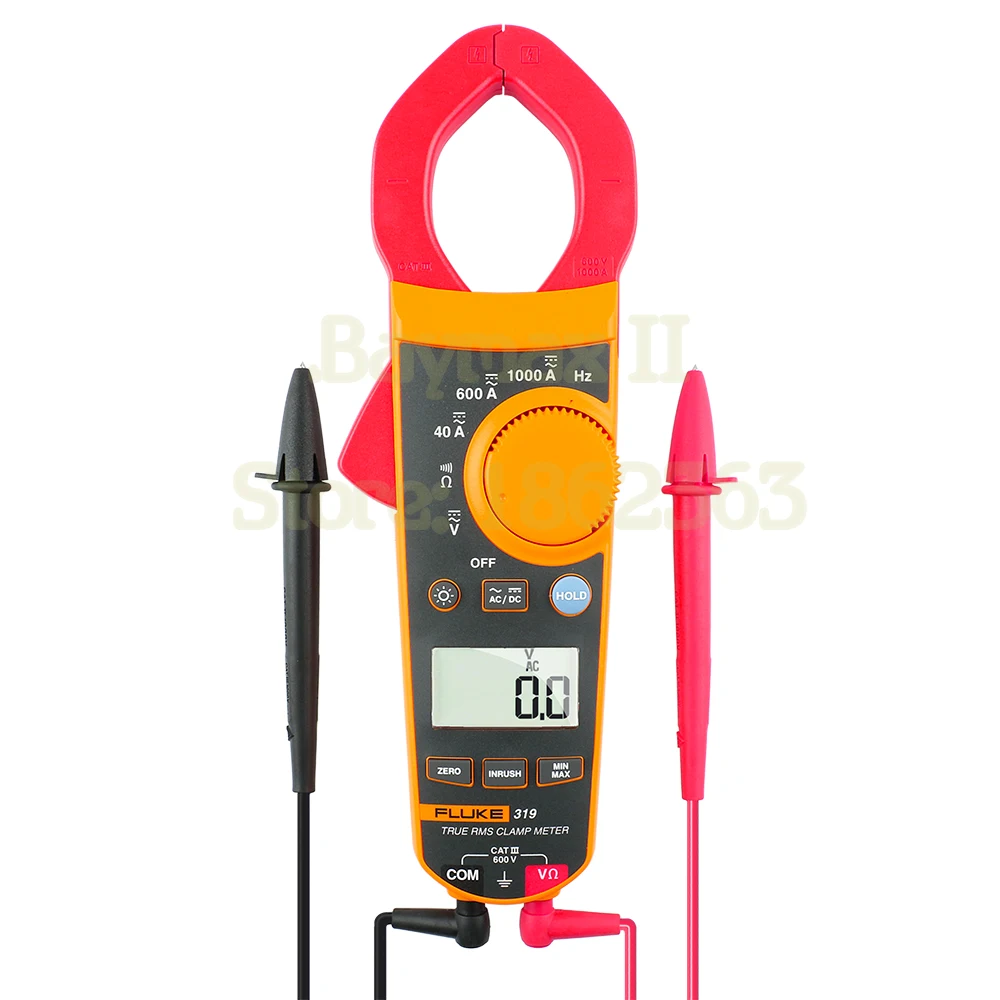 Fluke 319 1000A AC/DC Current Digital Clamp Meter for 600V AC/DC Voltage Measurement with ohm, Hz, Inrush Test and Backlight