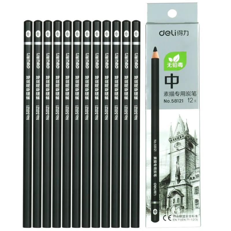 

Deli Sketch Charcoal Pencil Student Pencil for Sketching Artist Drawing Painting 12pcs Professional Charcoal Pencil Art Supplies