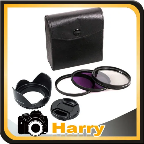 6 in 1 49 52 55 58 62 67 72 77 82mm UV CPL FLD Filter Set + Petal Flower Lens Hood Cap Cover for Canon for nikon DSLR Camera