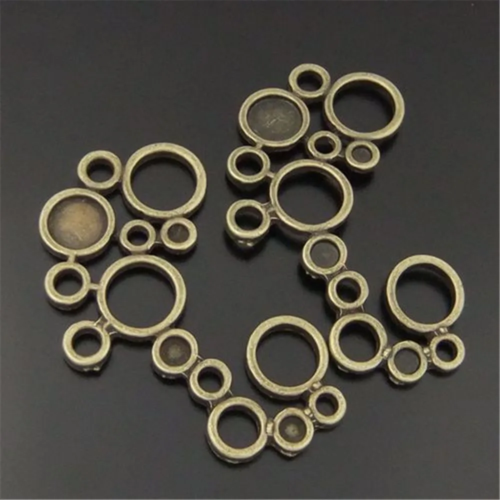 GraceAngie10PCS 2017 Top New Atq Bronze Simple Circle Bubble Charms Connectors  Key Chian Jewelry Accessories 56*32*2mm