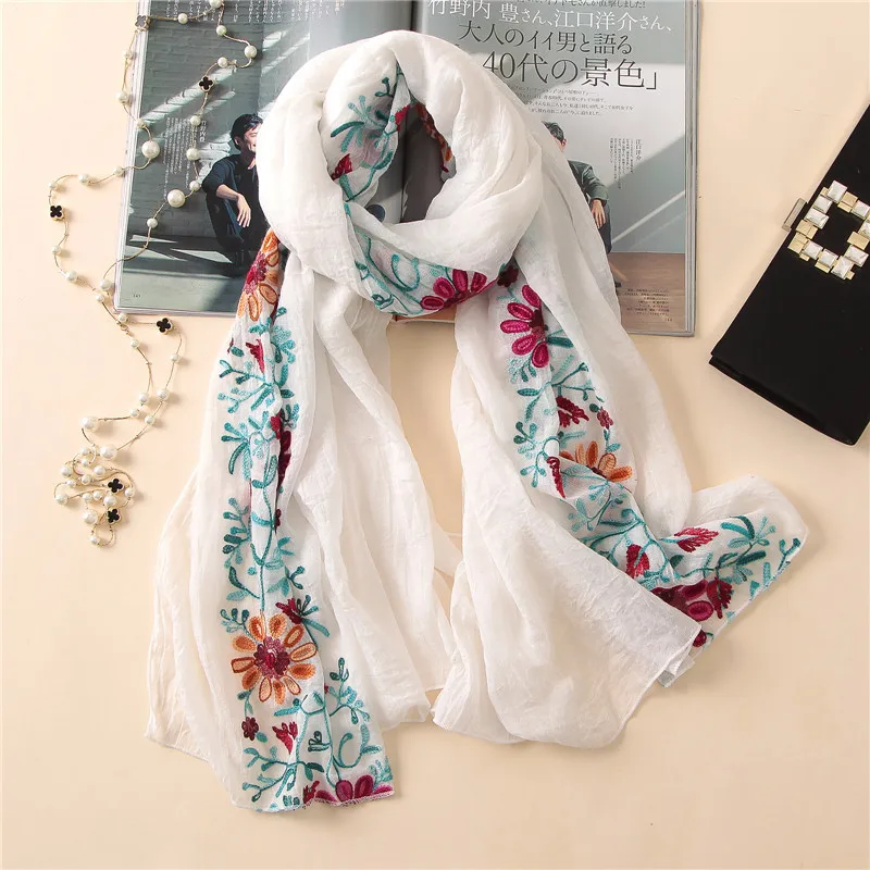 2022 Plain Embroider Floral Viscose Shawl Scarf From Indian Bandana Print Cotton Scarves and Wraps Soft Foulard Muslim Hijab Cap