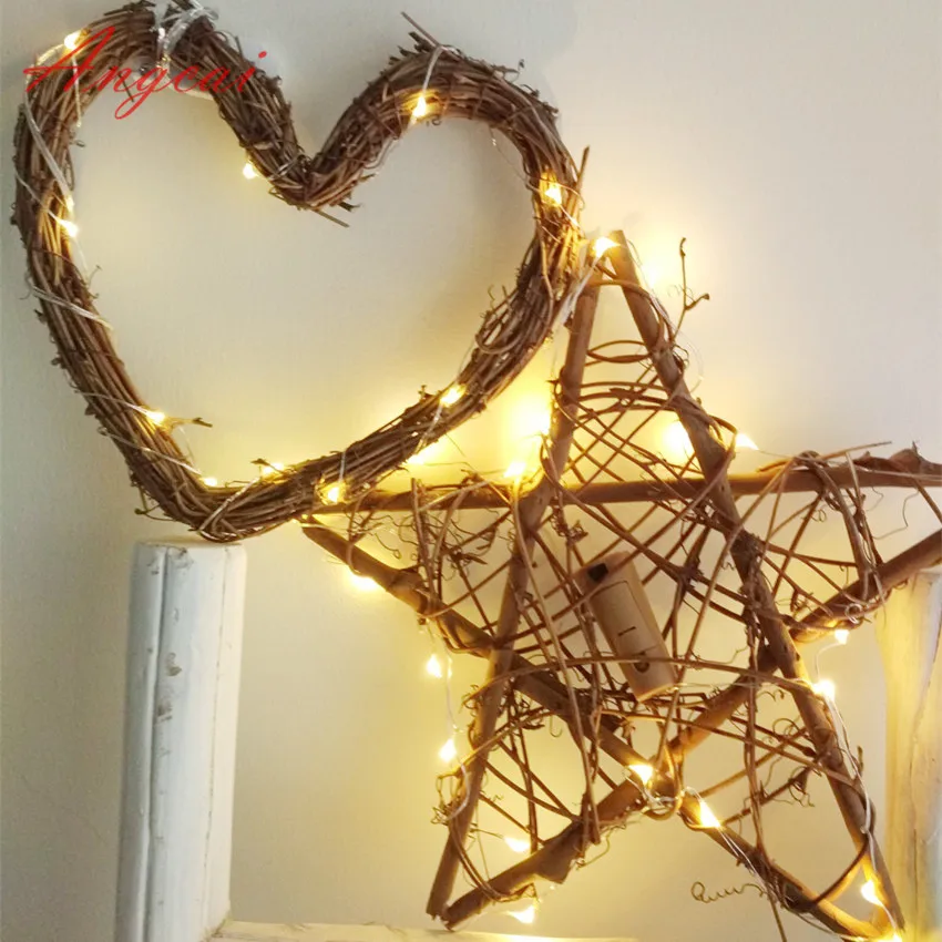 New Rattan Star and Heart Design String Lights, Copper, Silver, Fairy Lights, Wedding, Holiday, New Year Decor, New born Gift