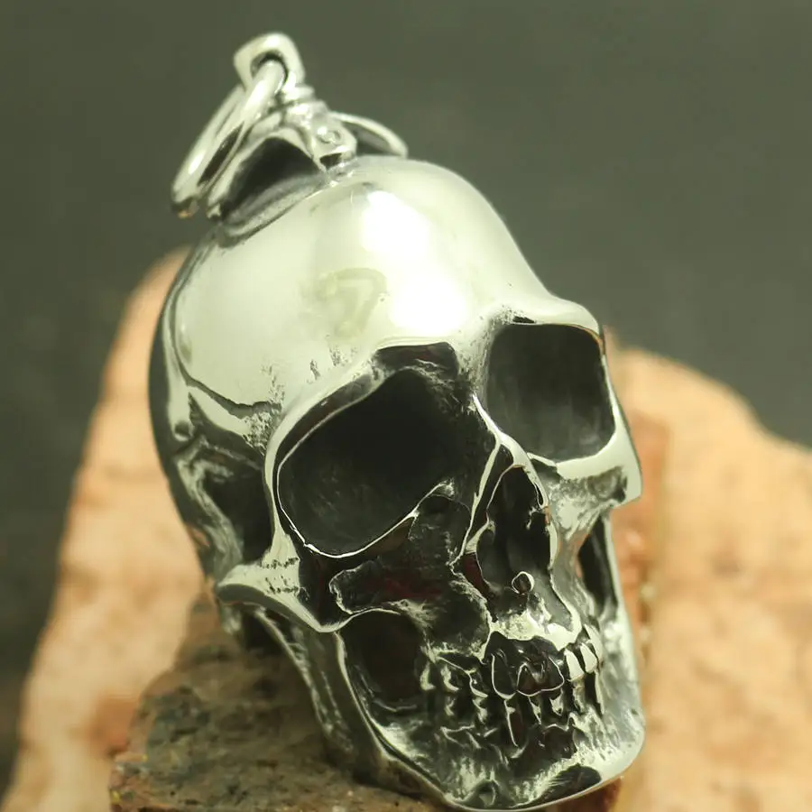 

Huge Heavy Mens Boys 316L Stainlesss Steel Cool Biker Polishing Skull Pendant Chain High Quality