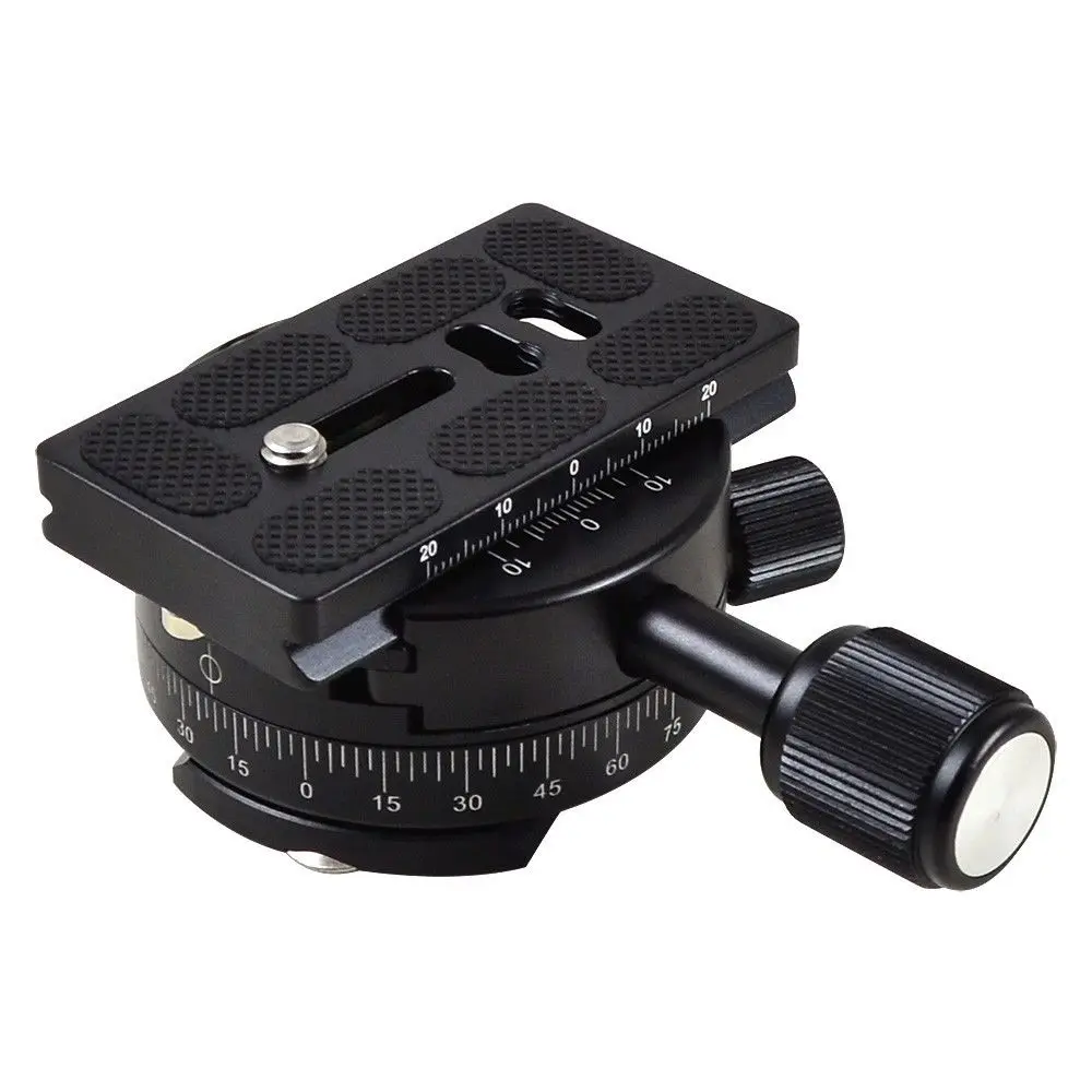 Aluminum CNC 360 Degree Panoramic Panning Base Tripod Head Clamp +1/4'' Quick Release Plate for DSLR Camera & Tripod