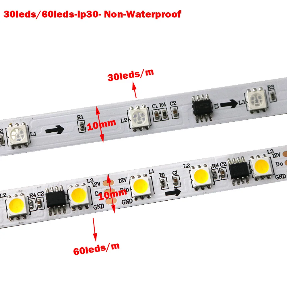 WS2811 LED Strip 5050 DC12V White warm white Blue Green Red Color LED Strip 60LED/30LED/M pixels Individual Addressable 5m/lot