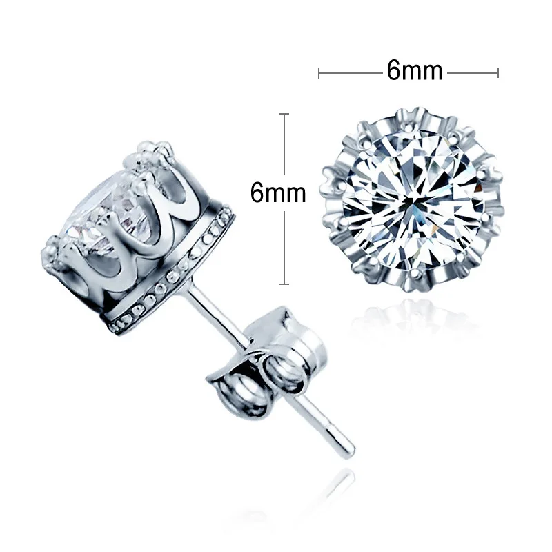 Classic 925 Sterling Silver CZ Crystal Stud Earrings For Women Men Top Quality Cubic Zircon Ear Accessories Jewelry