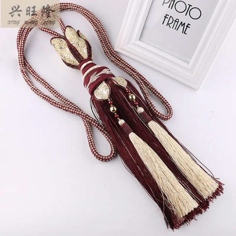 

XWL 1Pair Lotus Curtain Hanging Belt Balls Window Curtain Accessories Strap Rayon Fringe Tassel Tieback Buckle Lashing Bandage