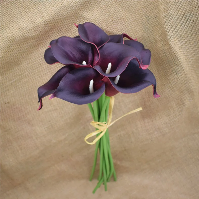 Plum Picasso Calla Lilies Real Touch Flowers DIY Silk Bridal Bouquets Bridesmaids Bouquets Wedding Table Centerpieces