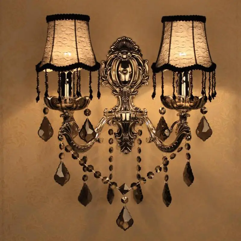 

2 arms Bar Cafe Antique wall Lamps Hallway Vintage silver Led Wall lights & lighting Bedroom Crystal Wall fixture E14 Arandela