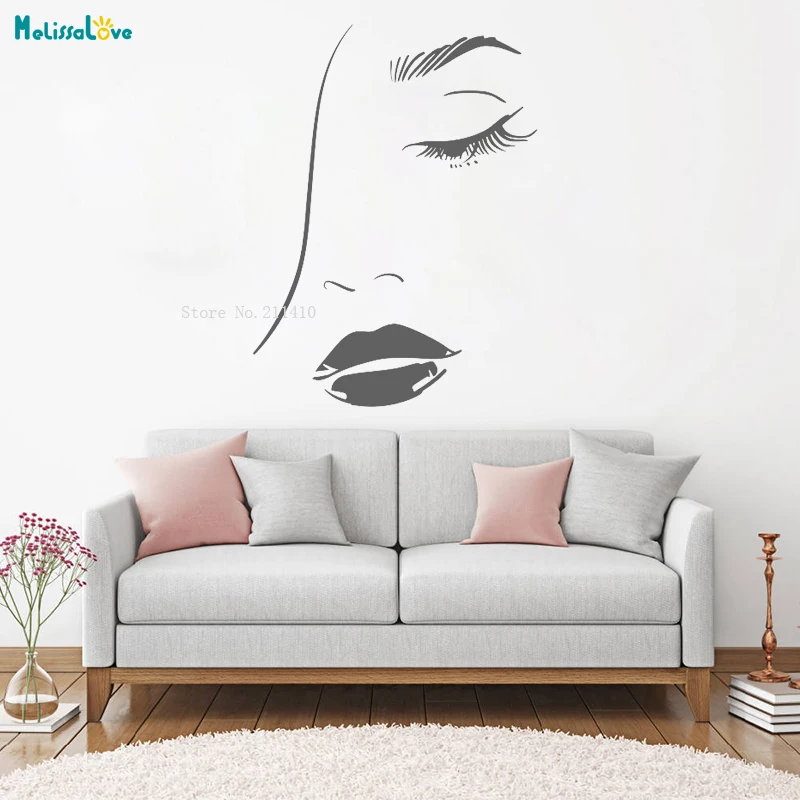 Half Mask Wall Vinyl Decal Sexy Eyes Lips Hair Beauty Salon Barbershop Characterful Decor for Dynamic Girl Room YT1676